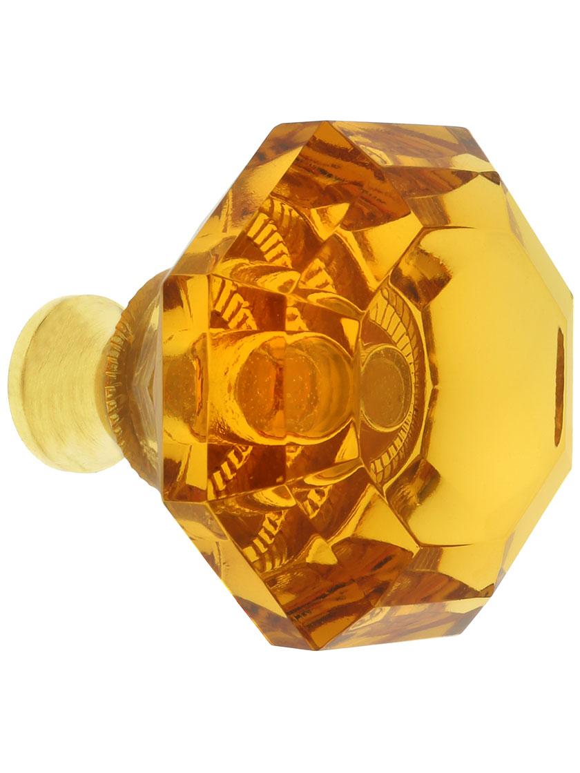 Amber Lead-Free Octagonal Crystal Knob with Solid Brass Base